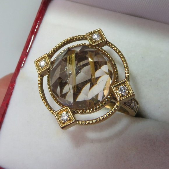 Natural Rutilated Quartz, Diamonds 18K Yellow Gold "My Spiritual Compass Ring - Picture 8 of 17
